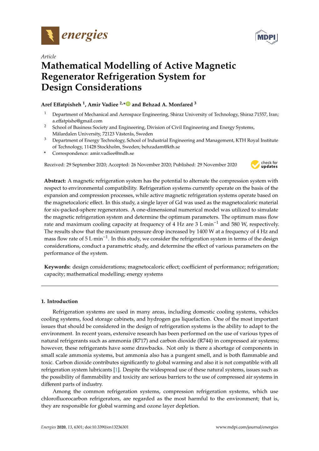 Mathematical Modelling of Active Magnetic Regenerator Refrigeration System for Design Considerations