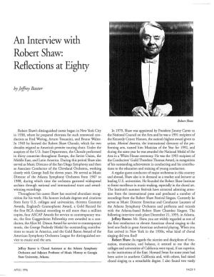 An Interview with Robert Shaw: Reflections at Eighty