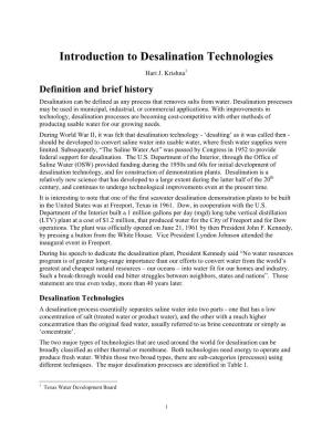 Introduction to Desalination Technologies