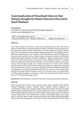 Contextualization of Wasathiyahvalues in Haji Sulong's