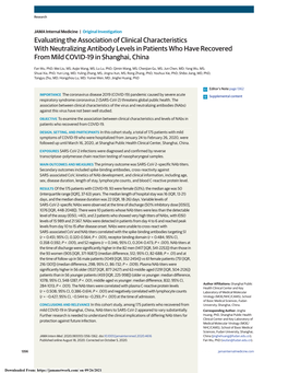 Evaluating the Association of Clinical Characteristics with Neutralizing Antibody Levels in Patients Who Have Recovered from Mild COVID-19 in Shanghai, China