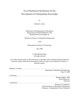 Novel Mechanical Mechanisms for the Development of Undergraduate Knowledge