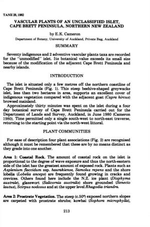 Vascular Plants of an Unclassified Islet, Cape Brett Peninsula, Northern New Zealand, by E.K. Cameron, P