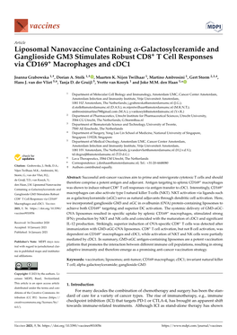 Liposomal Nanovaccine Containing Α-Galactosylceramide and Ganglioside GM3 Stimulates Robust CD8+ T Cell Responses Via CD169+ Macrophages and Cdc1