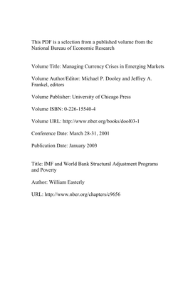 IMF and World Bank Structural Adjustment Programs and Poverty