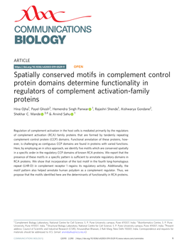 Spatially Conserved Motifs in Complement Control Protein