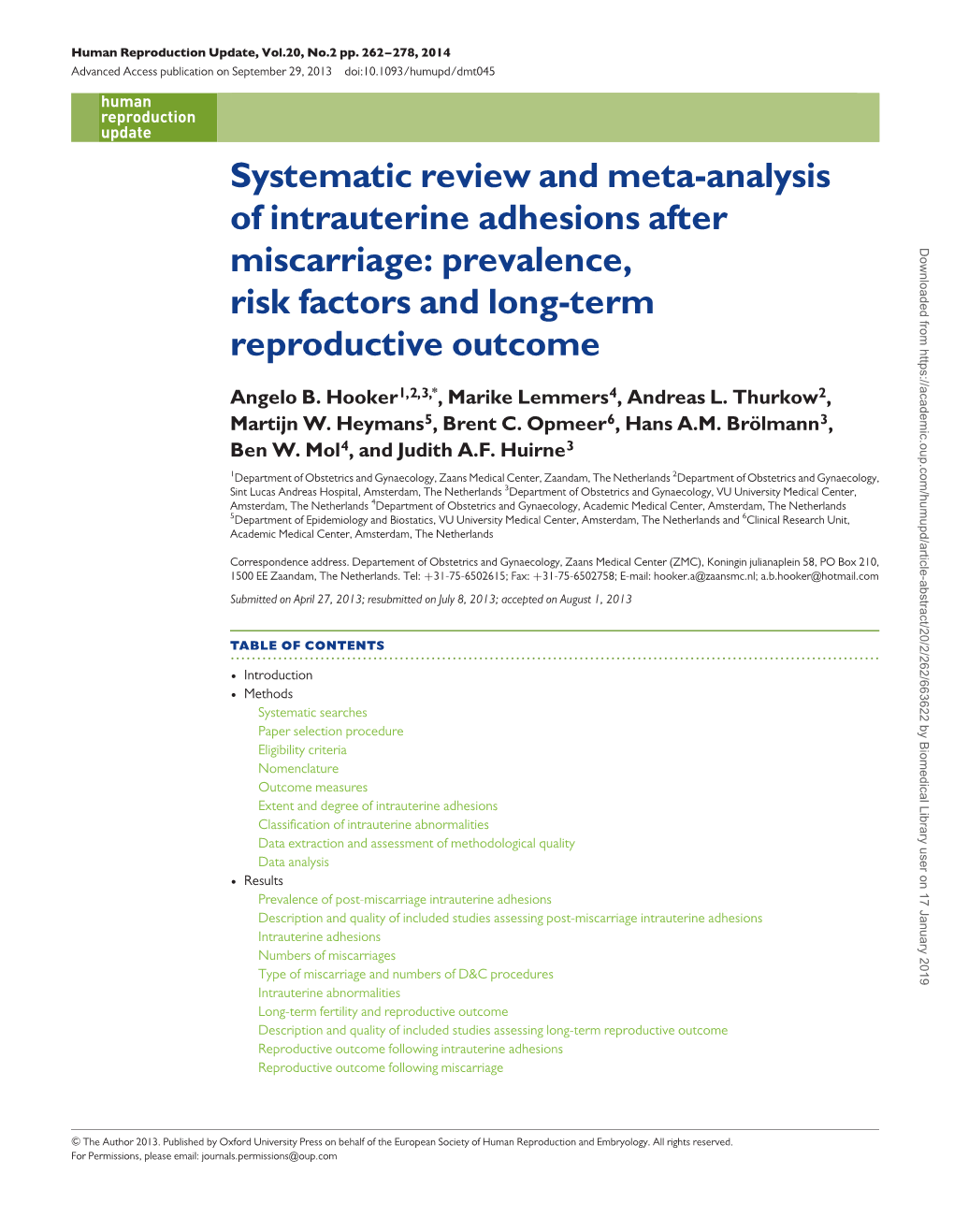 Prevalence, Risk Factors and Long-Term Reproductive Outcome