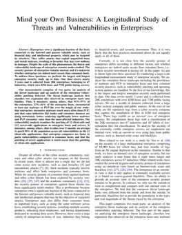 Mind Your Own Business: a Longitudinal Study of Threats and Vulnerabilities in Enterprises