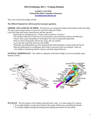 2010 Ornithology (B/C) - Training Handout