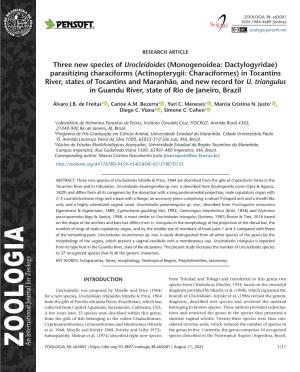 Three New Species of Urocleidoides (Monogenoidea: Dactylogyridae) Parasitizing Characiforms