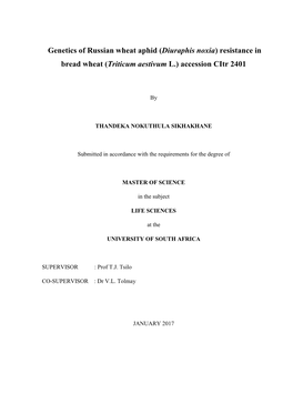 Resistance in Bread Wheat (Triticum Aestivum L.) Accession Citr 2401