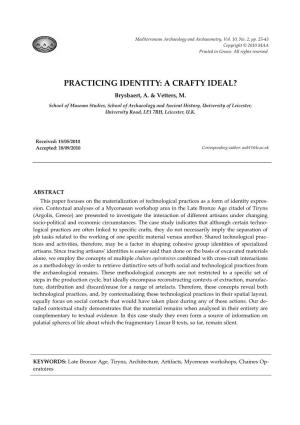 PRACTICING IDENTITY: a CRAFTY IDEAL? Brysbaert, A