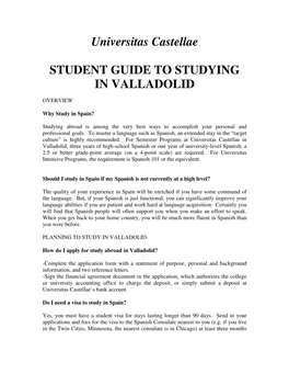 Universitas Castellae STUDENT GUIDE to STUDYING IN