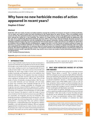 Why Have No New Herbicide Modes of Action Appeared in Recent Years?