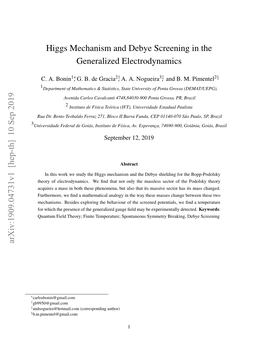 Higgs Mechanism and Debye Screening in the Generalized Electrodynamics
