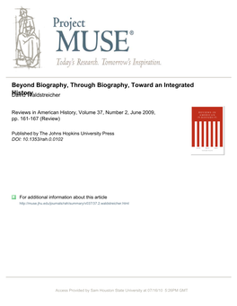 Beyond Biography, Through Biography, Toward an Integrated History
