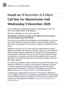 Westminster Hall Wednesday 9 December 2020