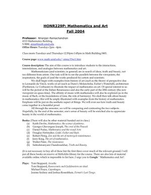 HONR229P: Mathematics and Art