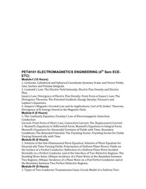 PET4I101 ELECTROMAGNETICS ENGINEERING (4Th Sem ECE- ETC) Module-I (10 Hours)