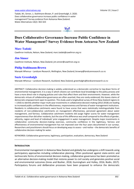 Does Collaborative Governance Increase Public Confidence in Water Management? Survey Evidence from Aotearoa New Zealand