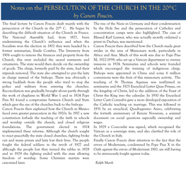 Notes on the PERSECUTION of the CHURCH in the 20Thc by Canon Poucin