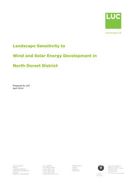 Renewable Energy North Dorset Landscape Sensitivity Assessment