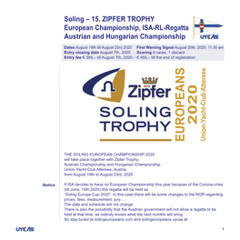 Soling – 15. ZIPFER TROPHY European Championship, ISA-RL-Regatta Austrian and Hungarian Championship