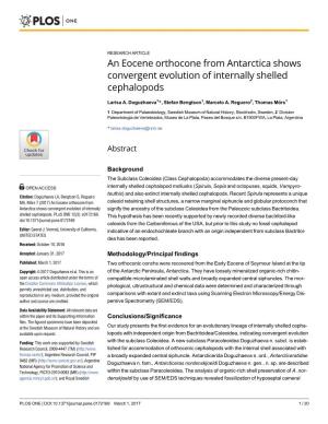 An Eocene Orthocone from Antarctica Shows Convergent Evolution of Internally Shelled Cephalopods