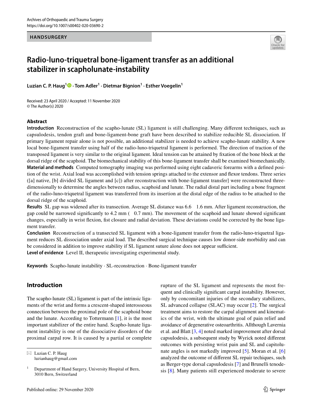 Radio-Luno-Triquetral Bone-Ligament Transfer As an Additional Stabilizer