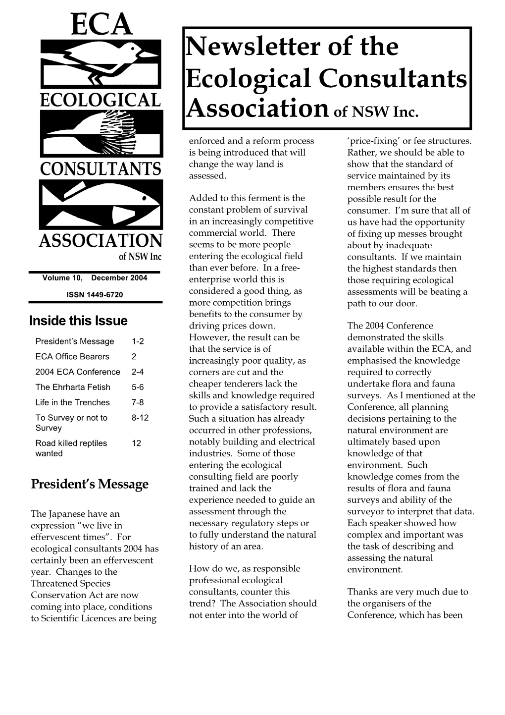 Newsletter of the Ecological Consultants Associationof NSW Inc