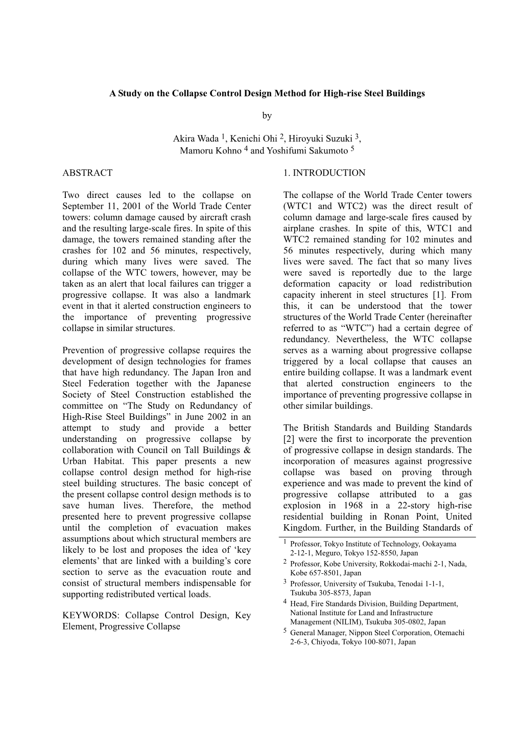 A Study on the Collapse Control Design Method for High-Rise Steel Buildings