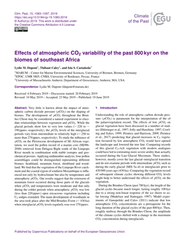 Effects of Atmospheric CO2 Variability of the Past 800 Kyr on the Biomes of Southeast Africa