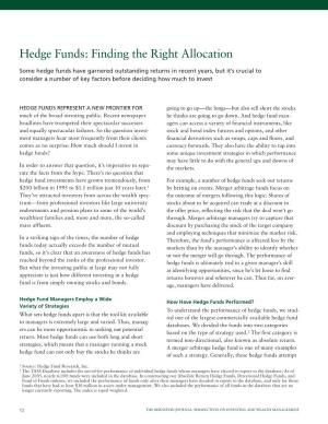 Hedge Funds: Finding the Right Allocation