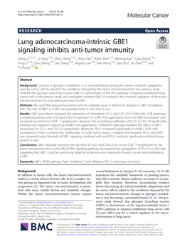 Lung Adenocarcinoma-Intrinsic GBE1 Signaling Inhibits Anti-Tumor Immunity