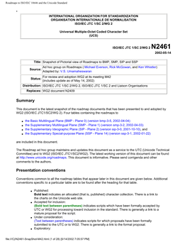 Roadmaps to ISO/IEC 10646 and the Unicode Standard