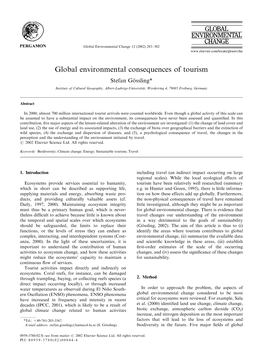 Global Environmental Consequences of Tourism Stefan Gossling*