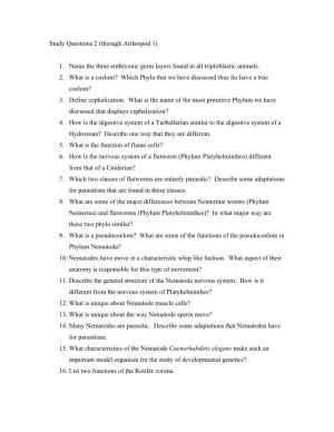Study Questions 2 (Through Arthropod 1)