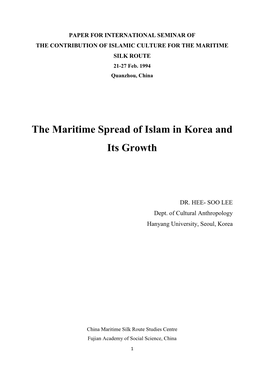 [PDF] the Maritime Spread of Islam in Korea and Its Growth