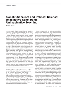 Constitutionalism and Political Science: Imaginative Scholarship, Unimaginative Teaching