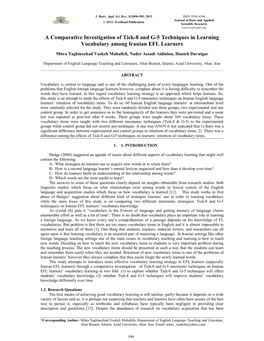 A Comparative Investigation of Tick-8 and G-5 Techniques in Learning Vocabulary Among Iranian EFL Learners