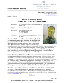 Beauford Delaney Brown Bag Lecture by Stephen Wicks