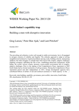 WIDER Working Paper No. 2013/120 South Sudan's Capability Trap