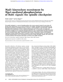 Mad1 Kinetochore Recruitment by Mps1-Mediated Phosphorylation of Bub1 Signals the Spindle Checkpoint