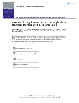 A Review of Long Fibre-Reinforced Thermoplastic Or Long Fibre Thermoplastic (LFT) Composites