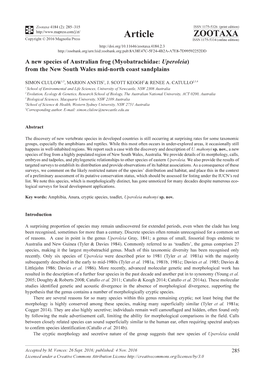 A New Species of Australian Frog (Myobatrachidae: Uperoleia) from the New South Wales Mid-North Coast Sandplains