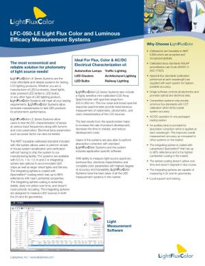 LFC-050-LE Light Flux Color and Luminous Efficacy Measurement Systems Why Choose Lightfluxcolor
