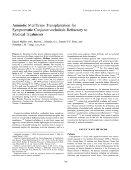 Amniotic Membrane Transplantation for Symptomatic Conjunctivochalasis Refractory to Medical Treatments