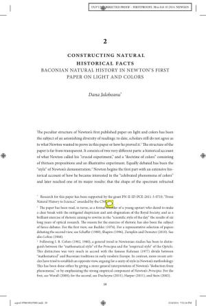 Constructing Natural Historical Facts BACONIAN NATURAL HISTORY in NEWTON’S FIRST PAPER on LIGHT and COLORS