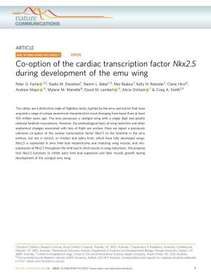 Co-Option of the Cardiac Transcription Factor Nkx2.5 During Development of the Emu Wing