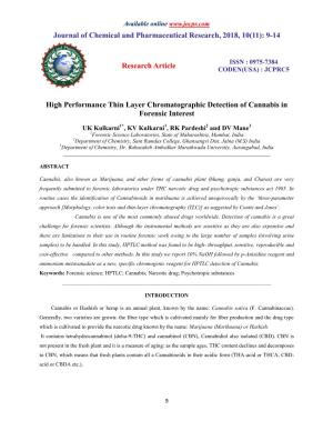High Performance Thin Layer Chromatographic Detection of Cannabis in Forensic Interest
